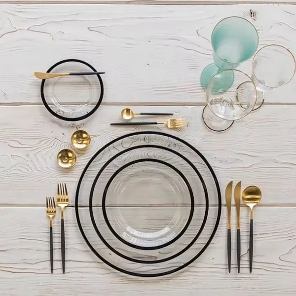 13 INCH Modern Wedding Dinnerware Clear Round Fruit Salad Cake Serving Glass Plate for Hotel Restaurant Dinner Cutlery