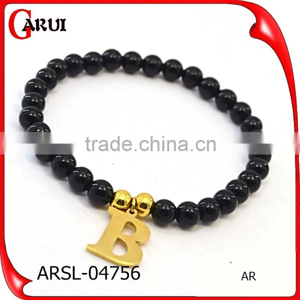 Custom Fashion Bracelet With 26 Letter Pendant Choose Black Bead Bracelet photo-4