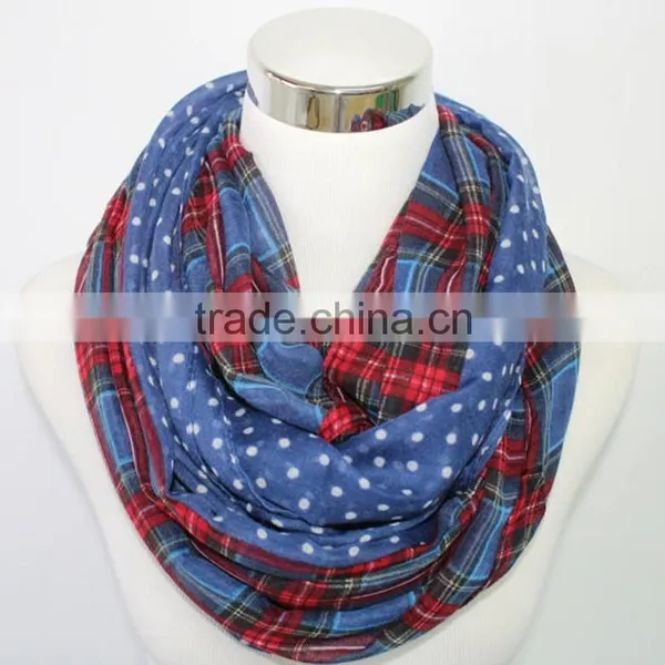 Wholesale Custom Polka Dot and Plaid Print Fashion Women Infinity Scarf photo-2