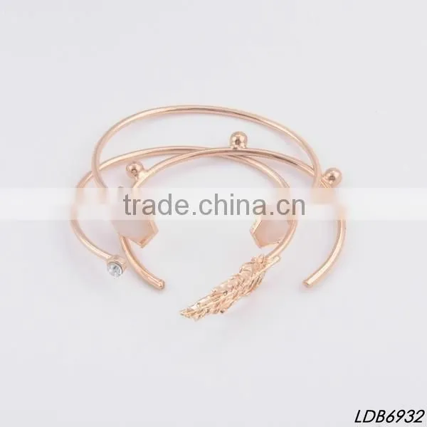 Set of 3 Rose Gold Forged Bangle Stacking Cuff Bangles Leaf &CZstone Bangles photo-2