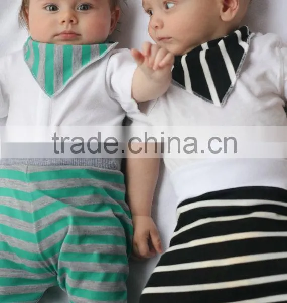 Baby Harem Pants With Matching Bib or Hat - Green and Grey Stripes - Cotton Jersey Knit