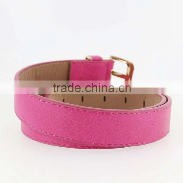 2015 Women's Fashion Pink PU Leather Belts Women With Smooth Gold Buckle Belt photo-4