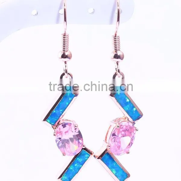 Fancy Design 925 Sterling Silver Square Fire Opal Pink Diamond Dangle Earrings photo-4