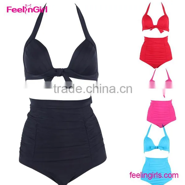 Feelingirls Halter Neck Swimsuit High Waisted Bikini Set photo-4