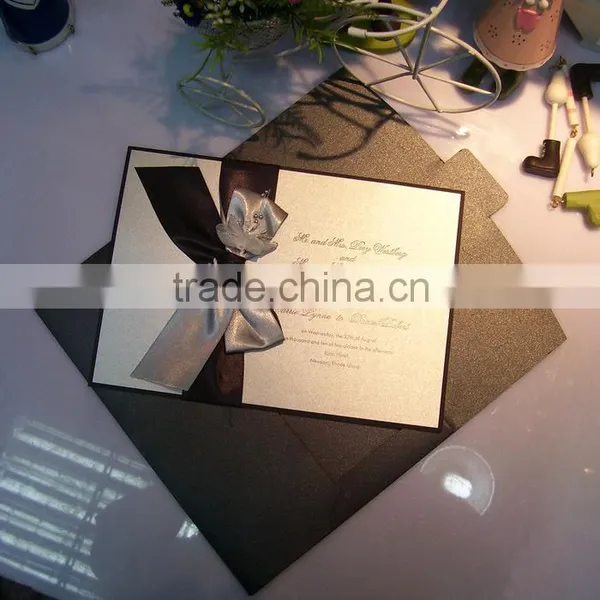 2016 Newmengxing Black, Red, Gold Wedding Invitations With Ribbon Bow photo-3
