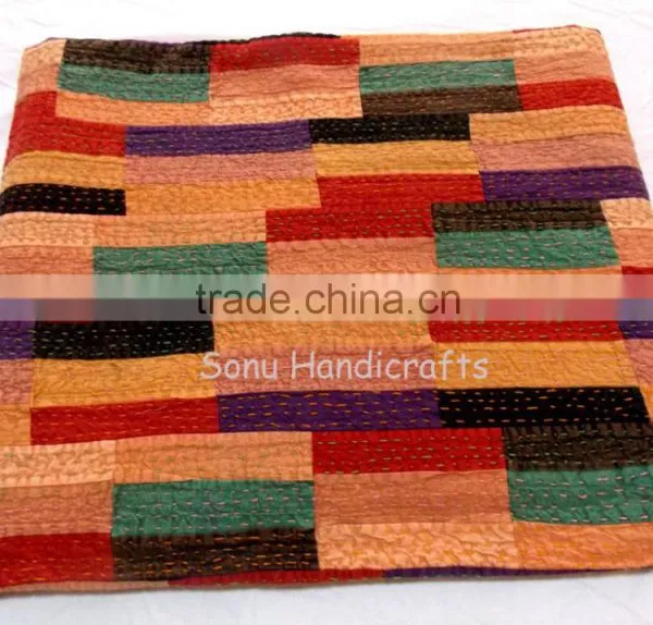 Silk Patola Patchwork Kantha Quilts Bed Spread photo-3
