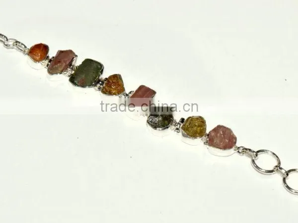 Raw Tourmaline Gemstones 925 Sterling Silver Bracelet