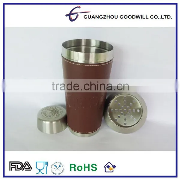 24oz Stainless Steel Cocktail Shaker With PU Leather Coating photo-2