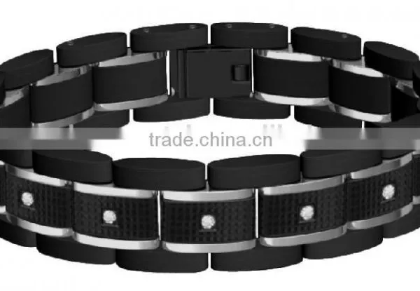 Top Quality CZ & Carbon Fiber Inlay Stainless Steel Bracelet Tungsten Carbide Mens Bracelet photo-3