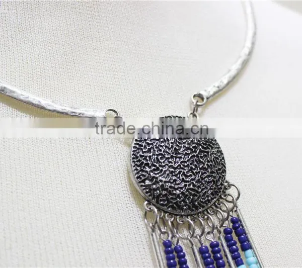 Anti-silver Folk w/ Royal Blue Aqua White Seed Bead Statement Necklace Satellite Chain Necklace 2016 Fashion Style Wholesale photo-2