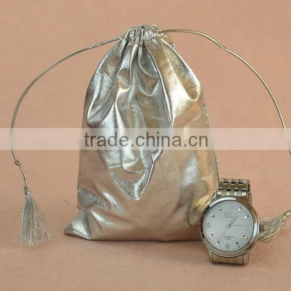 Shiny Metallic Silver Color Drawstring Pouches With Tassels photo-3