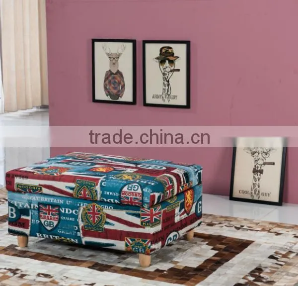 Home Furniture Use Fabric Square Solid Wood Small Storage Stool photo-2