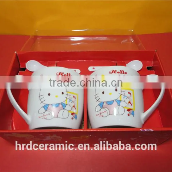 High Quality Hotel White Porcelain Coffee Cups/hello Kitty Mug With PP Spoon photo-4