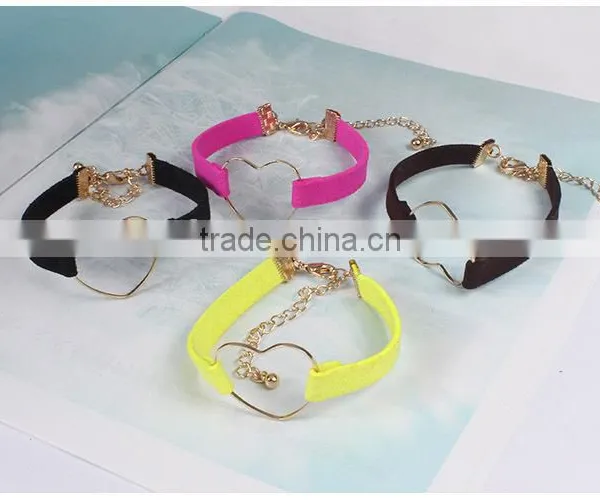 Gold Hollow Heart Charm Suede Leather Bracelet Lovers Jewelry Gifts photo-6