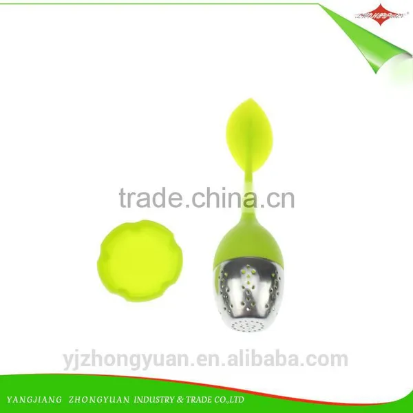 ZY-F1123 Silicone Tea Strainer Infuser Diffuser Filter With Leaf Lid,steel Ball,resting Plate photo-4