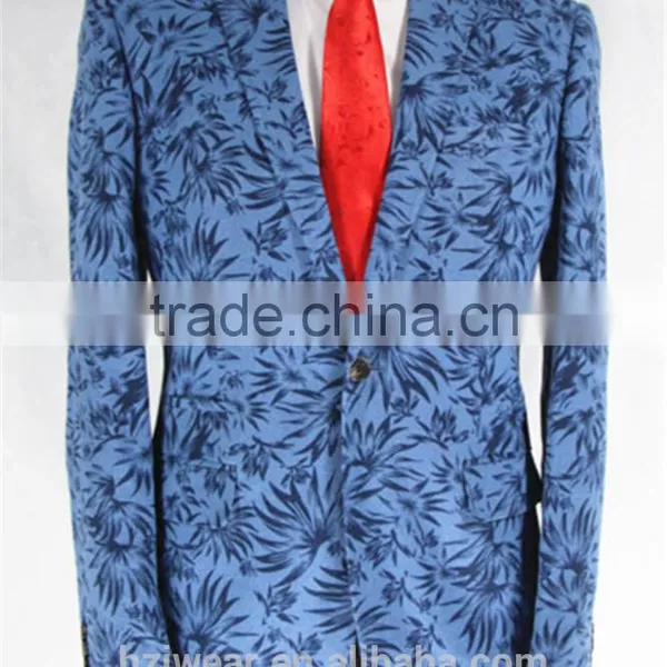 Linen printing jacket for man/blue bamboo leaf printing- fashion jakcet