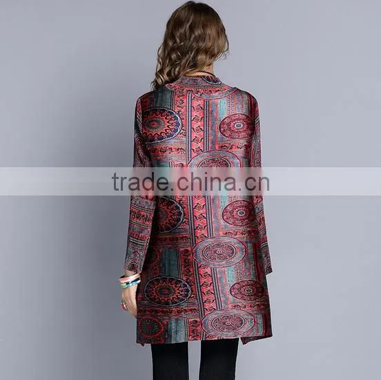 Women Drape Vintage Printed Retro Style Long Sleeve Dresses photo-2