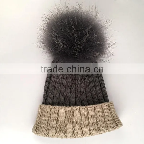Myfur Beige/Grey Raccoon Fur Multi-Color Knitted Hat for Winter photo-2