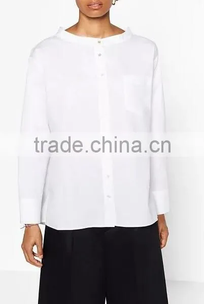 Runwaylover EY2345B Ladies Stand Collar Fashion Pure Color Blouse photo-2
