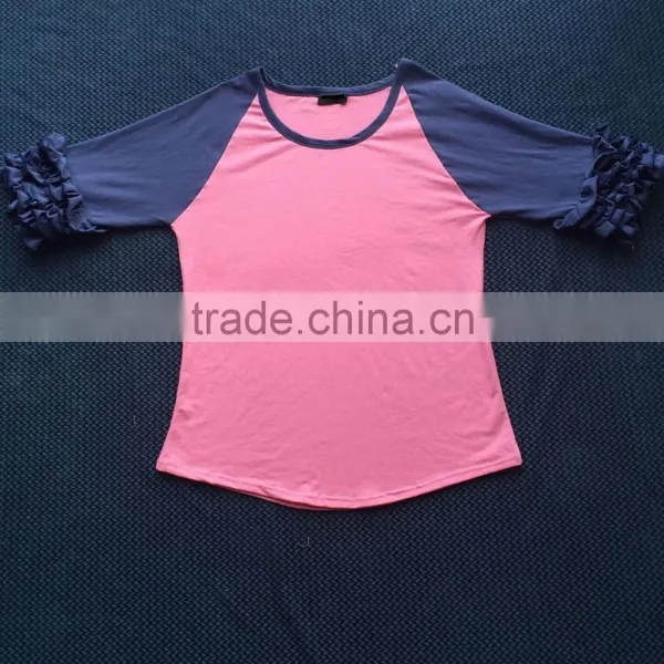 Women Shirt Raglan Sleeve t Shirt Women Ruffle Raglan YW-00378