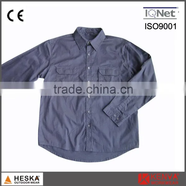 Plain Color Cotton Mechanic Wear Work Two Pocket Shirts photo-2
