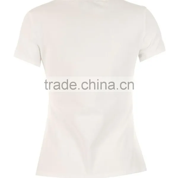 Girls 95% Cotton 5%spandex Skinny Short Sleeve Flower Printing White Tee photo-3