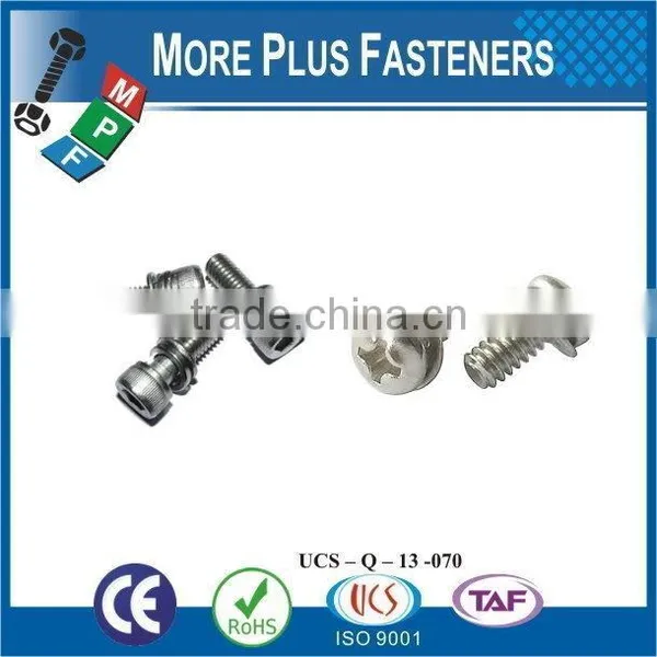 Taiwan M3 M12 M4-0.7 x 6mm DIN 965 Phillips Drive Flat Head Grade A2 Stainless Steel Machine Screw With Hex Double Lock Washer photo-3