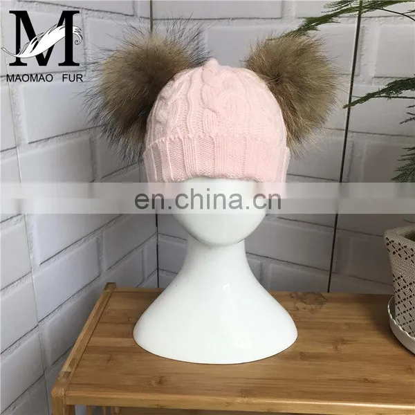 Kids Knitted Hats With Double Fur Balls Baby Cute Winter Warm Beanies Hats Baby Knitted Hat