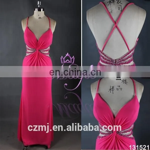 2016 New Arrival Strap V Neck Sexu Back Open Evening Dress