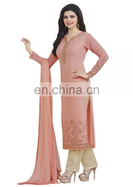 Party Wear Salwar Kameez With Patiala Pant / Palazzo Pant Style / Straight Cut Style Semi-Stitched Dress Material (salwar Kameez photo-3