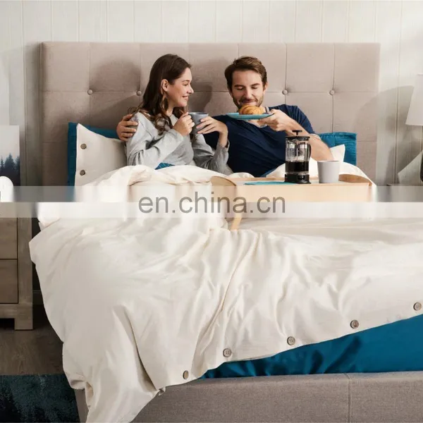 Durable 100% Cotton Antique Cream Washed Woven Bedroom Duvet Cover Set With Zipper Interior Ties photo-6
