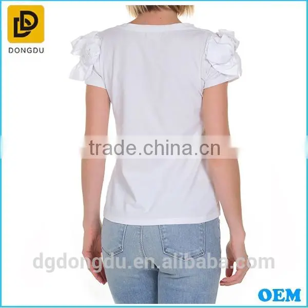 White Dongguan Factory Graments Casual T Shirt for Women 2016 photo-3