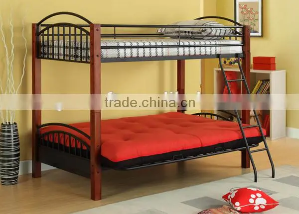 WOOD POST TWIN FULL METAL BUNK BED photo-2