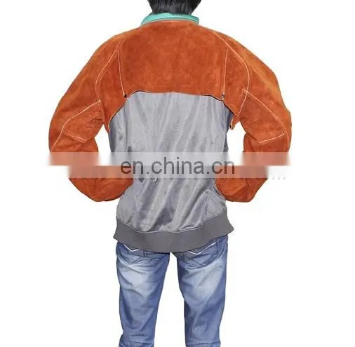 Rust Red Split Cowhide Leather Welding Cape Clothing Sleeves With Detachable Split Cow Leather Welder Apron photo-5