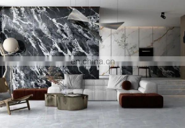 Large Format Marble Slab Black Floor Rough Surface Ceramic Porcelain Tiles Oversized Wall Slab photo-3