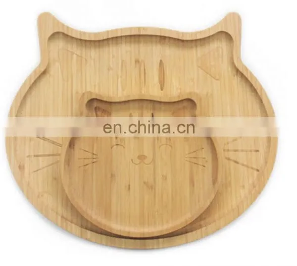 Wholesale Natural Wooden Lion Shape Reusable Bamboo Kids Plate photo-4