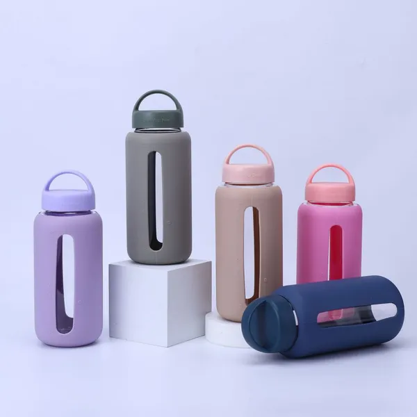 Glass Tumbler With Straw Reusable Custom Logo Glass Water Bottle Cup Tumbler Borosilicate Sport Shaker Bottle