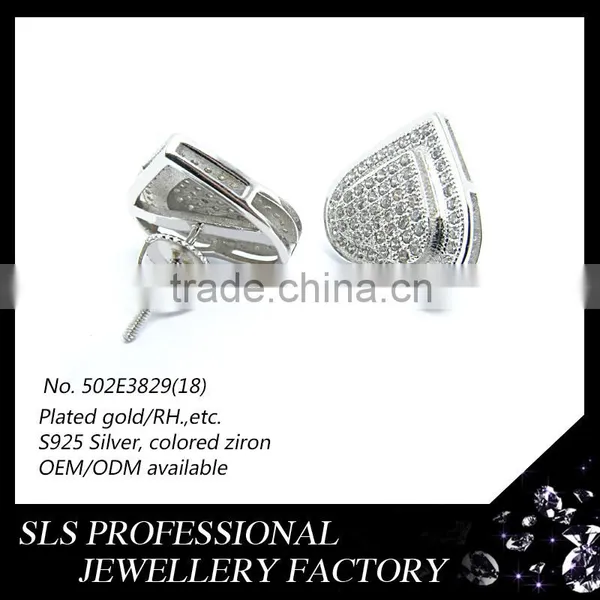 2015 Fashion Heart Shape 925 Silver White Zircon Rhodium Plated Screw Back Stud Earrings From Sls Jewelry photo-4