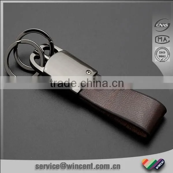 High Quality Double Rings Leather Keychains photo-2