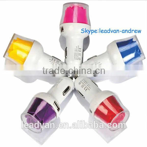 2015 New Product Rose Dual USB Car Charger,LED Rose Mobile Phone Car Charger photo-3