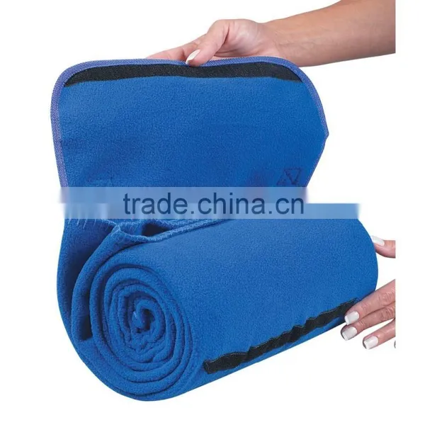 Portable Roll Up Blue Color Polar Fleece Blanket With Strap photo-3
