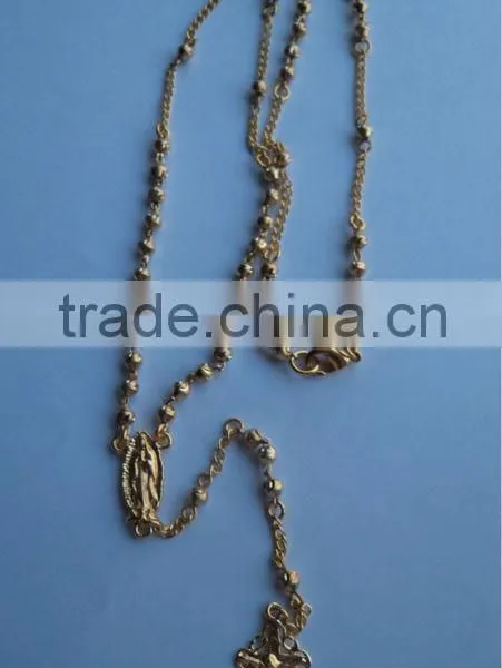 Gold Plated Brass Beaded Rosary Necklace