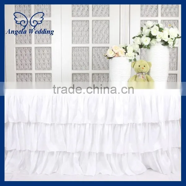 SK001K New 2015 Ruffled Elegant Polyester Ruffled Pleated Steps in Bridal White Table Skirts