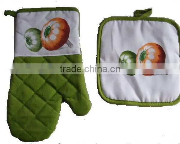 Cotton Twill Material Kitchen Textile Set Silk Screen Printing Oven Mitten Cat Design Shaped Pot Holder Set photo-2