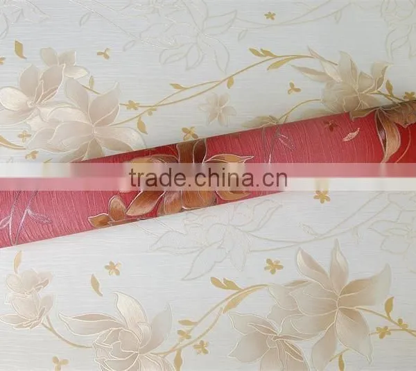 2015 Best Selling Stocklot Adhesive Vinyl Red Chinese Wallpaper photo-3