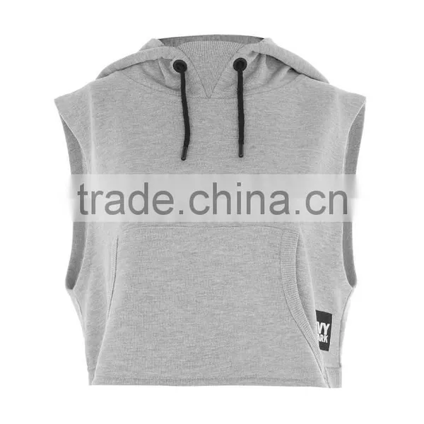 Wholesale Custom Made in China Blank Pullover Sleeveless Cropped Hoodie Sweatshirts photo-5