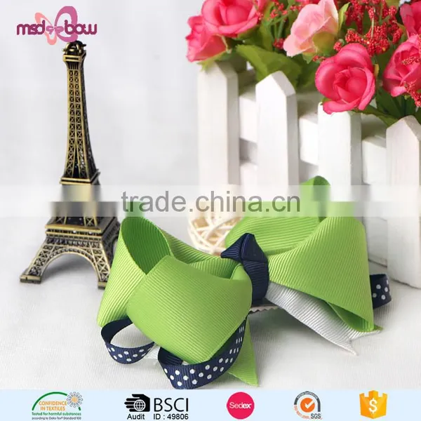 Latest Design Green Handmade Ribbon Grossgrain Hair Bows for Women photo-5
