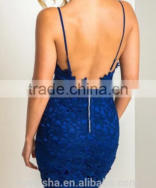Hot Girl Sexy Blue Crochet Lace Strappy Night Club Dress HSD2066 photo-3