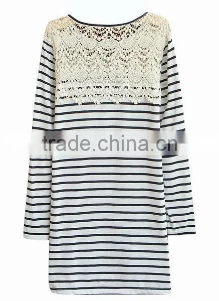 New Fashion t Shirt Boat Neck Fringe Front/back Long Sleeve Casual/daily Loose Stripe Fashion t Shirt for Girl photo-2
