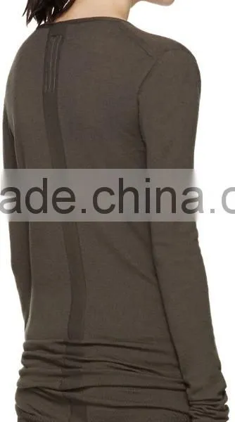 New Style Grey Pure Wool Long Sleeve V Neck Sweater Design for Girls photo-3